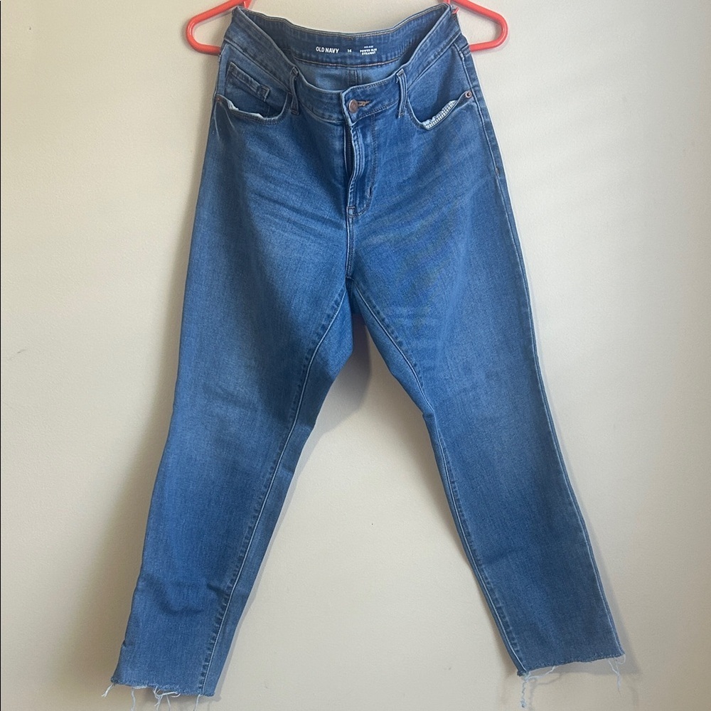 Old Navy Mid-Rise Power Slim Straight leg medium wash jeans size 14